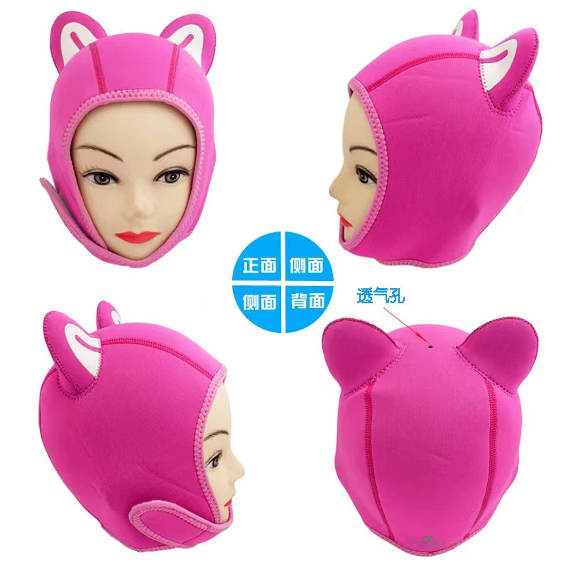 Tooke 3mm Diving Hood OS with Velcro-Pink Cat.