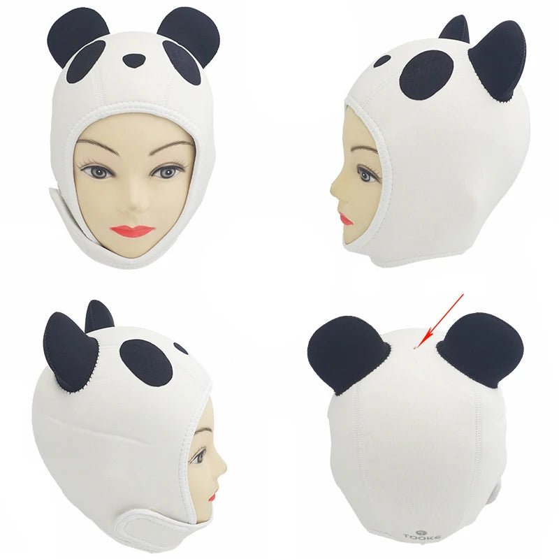 Tooke 3mm Diving Hood OS with Velcro-White Panda.
