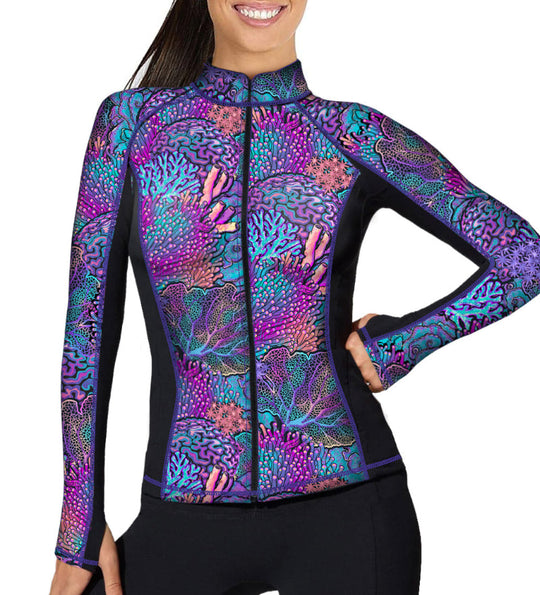 Spacefish Full Zip Up Coral Kaleidoscope Rash Guard